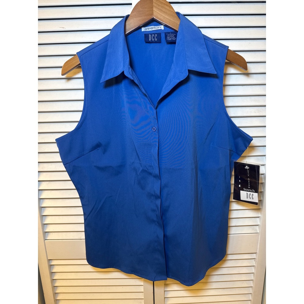 DCC Royal Blue Sleeveless Button Down Stretch Top Large NWT